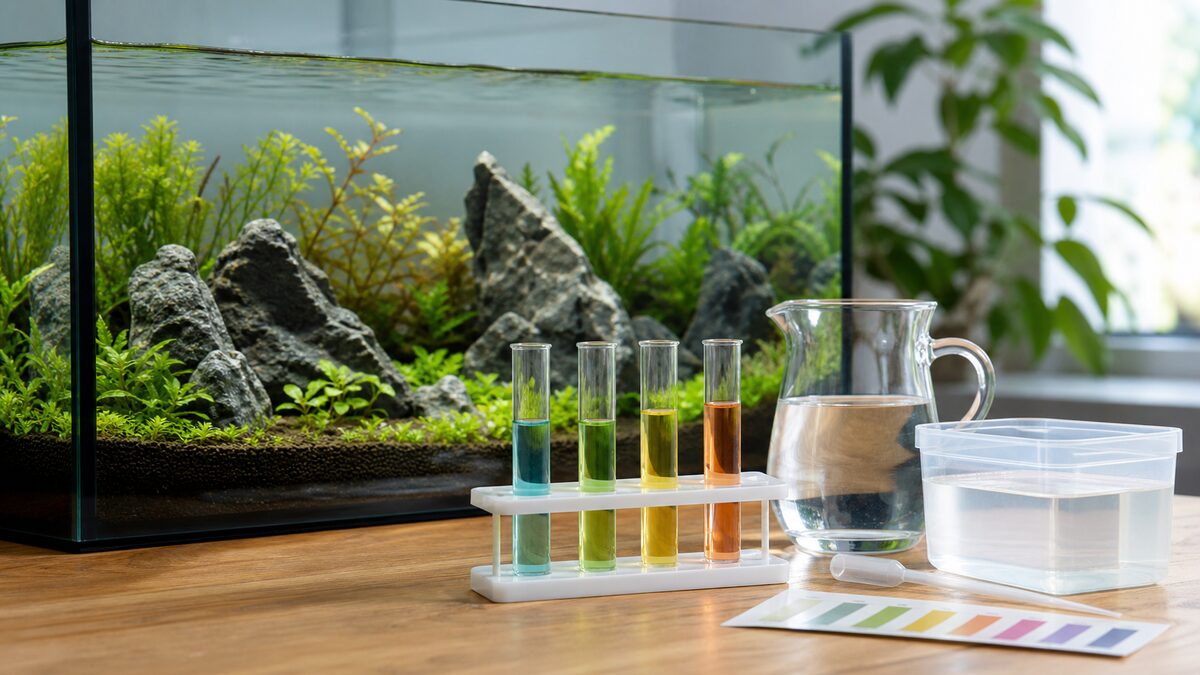 Test dell'acqua per controllare acqua calcarea in acquario