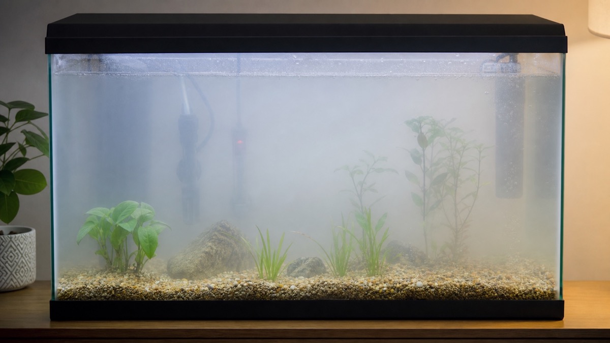 Eau d'aquarium blanche et laiteuse après remplissage